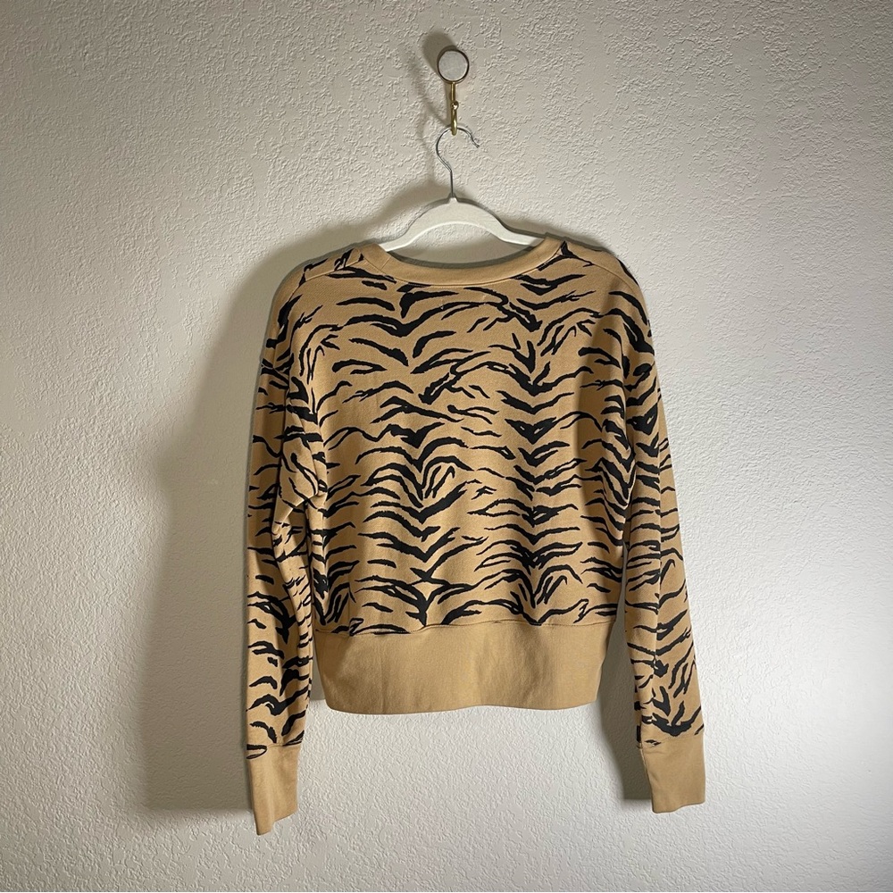 Madewell Tan and Black Women’s Autumn Meadow Tiger Stripe Cropped Sweater - Picture 3 of 6